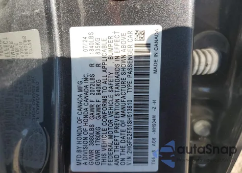 2025 Honda Civic Sport from USA, damaged, VIN 2HGFE2F51SH513610